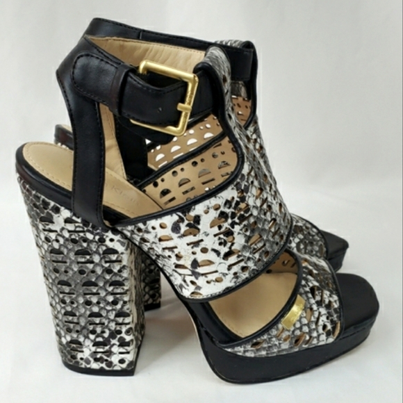 Calvin Klein Shoes - Calvin Klein VALLIN Faux Snake Skin Open Toe Block Heels